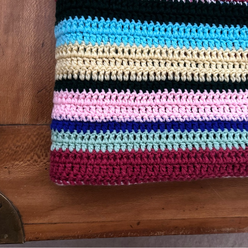 Vintage Handmade Multi Colour Stripe Afghan Throw Blanket - Picture 4 of 7